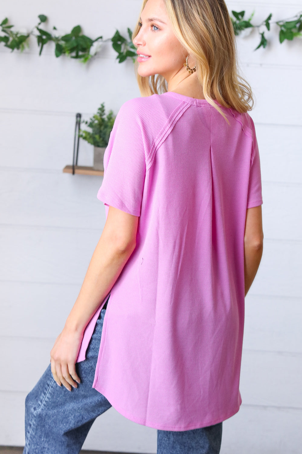 Mauve Mélange Baby Waffle Hi-Low Slit Top