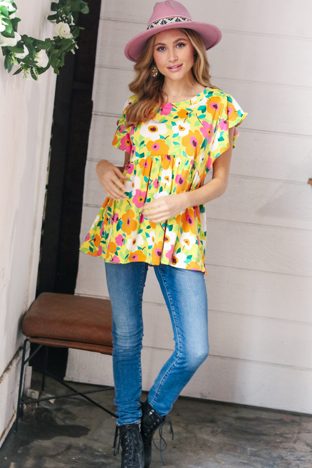 Lime Green Ruffle Short Sleeve Babydoll Top