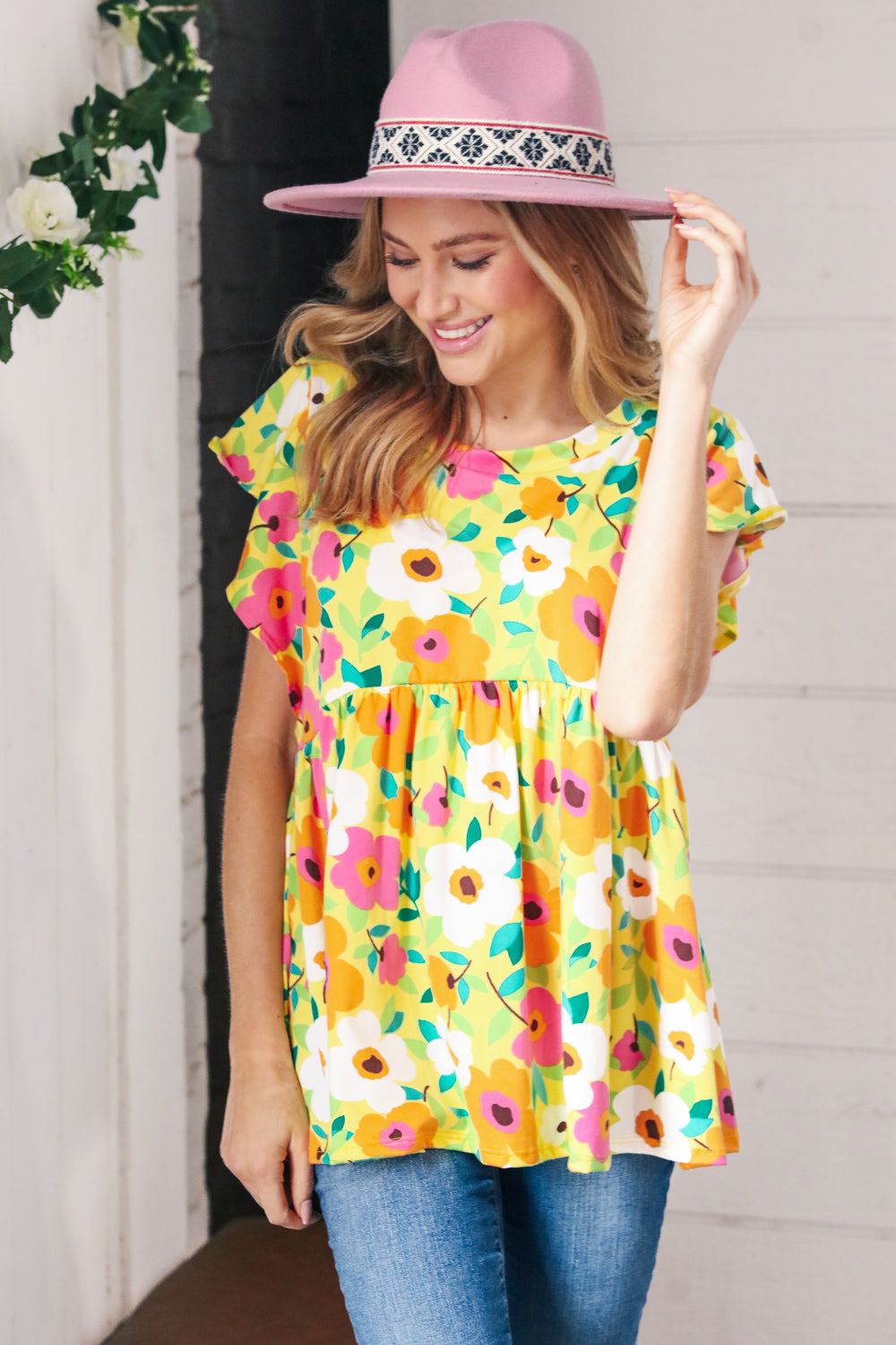 Lime Green Ruffle Short Sleeve Babydoll Top