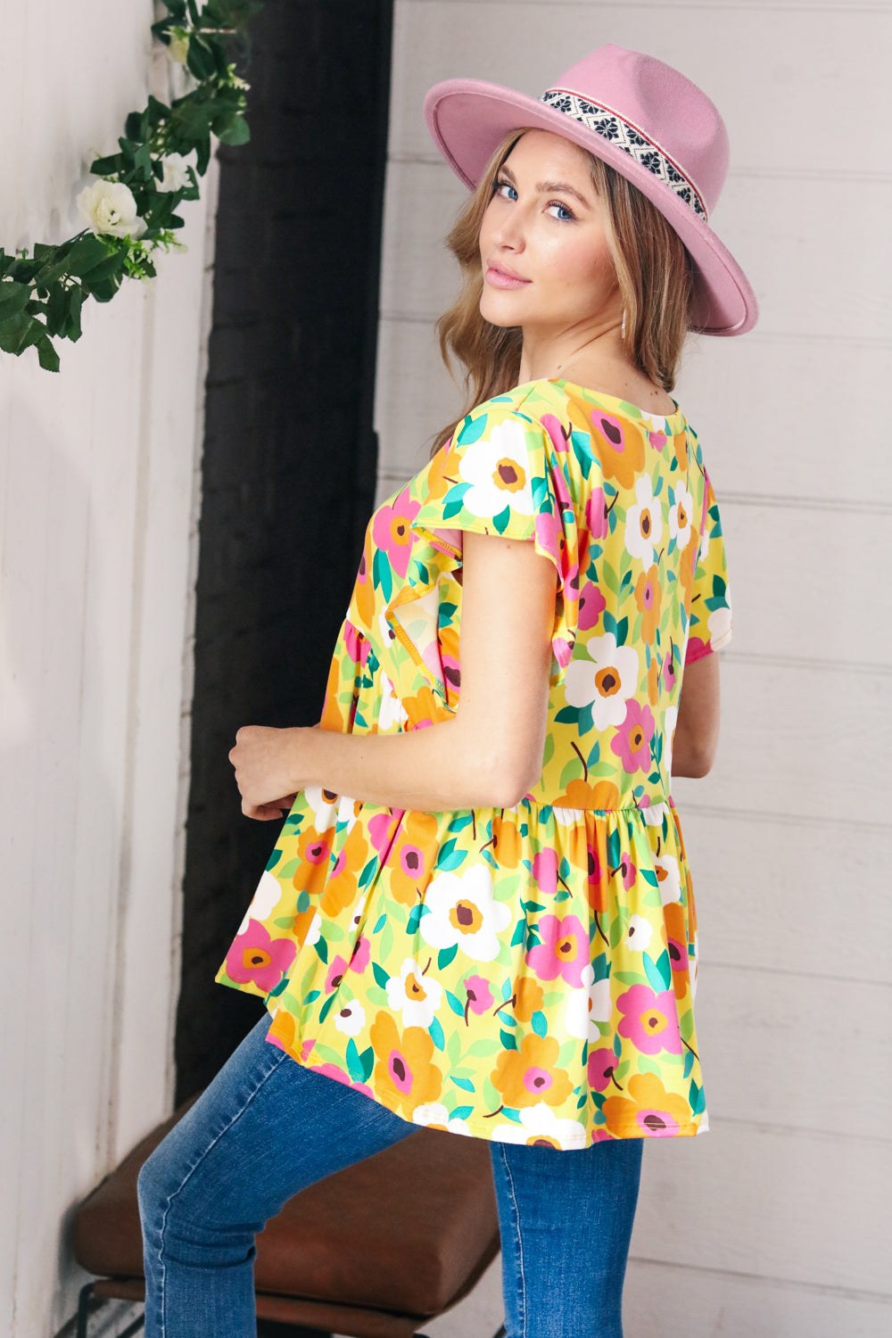 Lime Green Ruffle Short Sleeve Babydoll Top