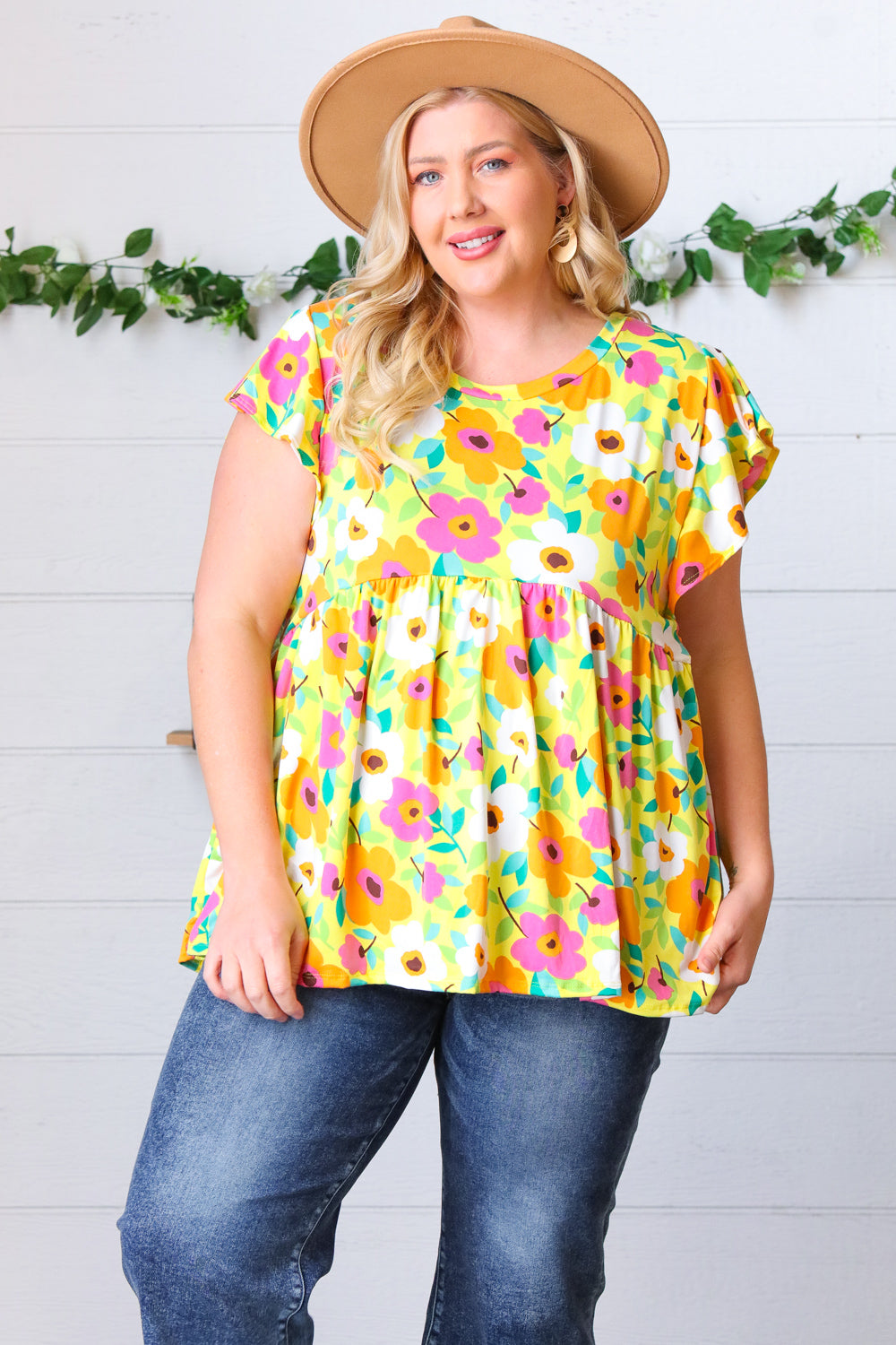 Lime Green Ruffle Short Sleeve Babydoll Top
