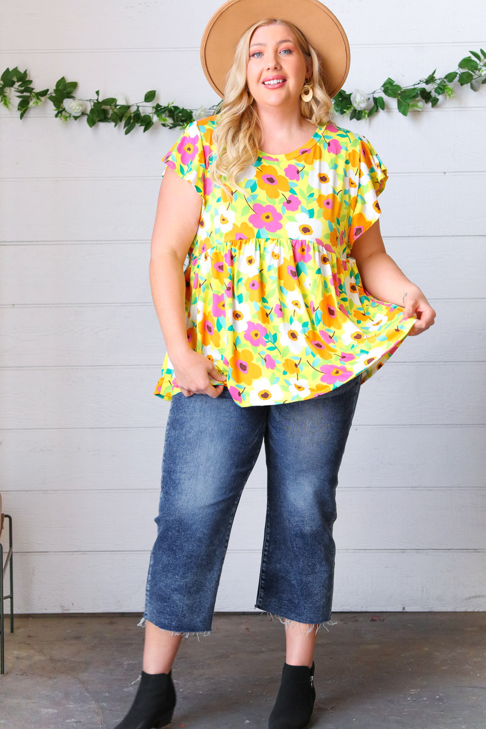 Lime Green Ruffle Short Sleeve Babydoll Top