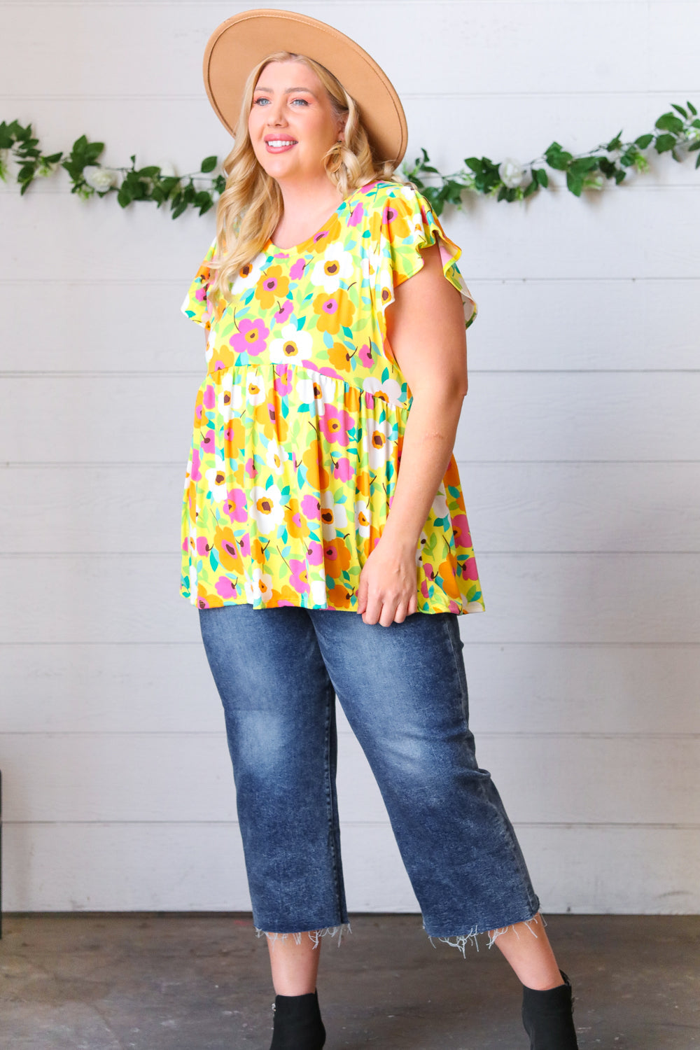 Lime Green Ruffle Short Sleeve Babydoll Top