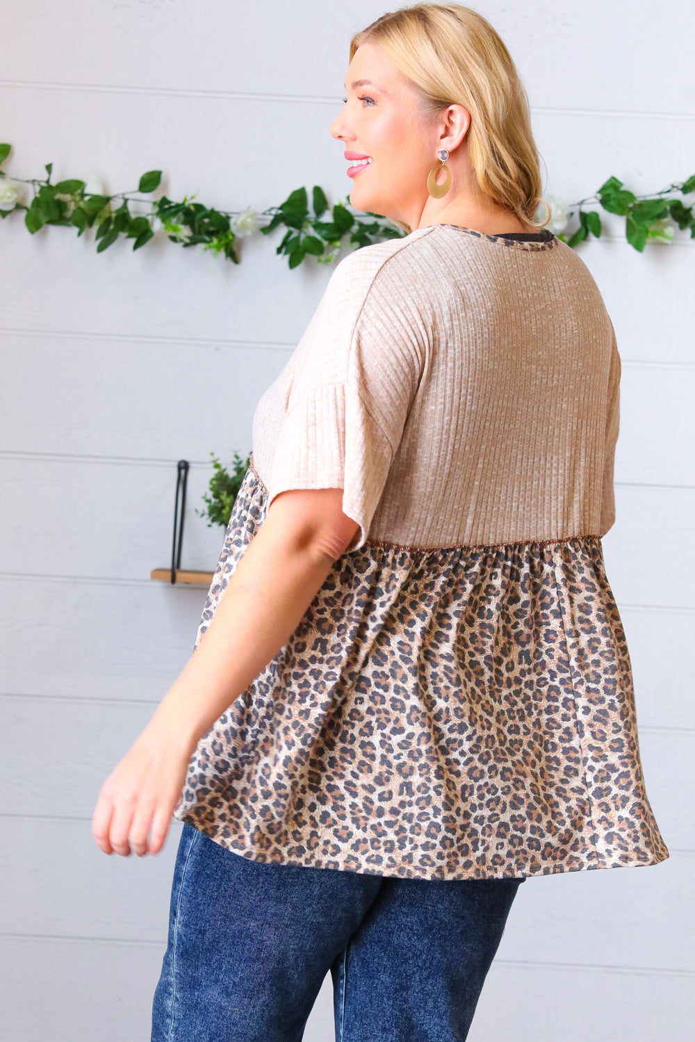 Taupe Animal Print Placard Babydoll Top