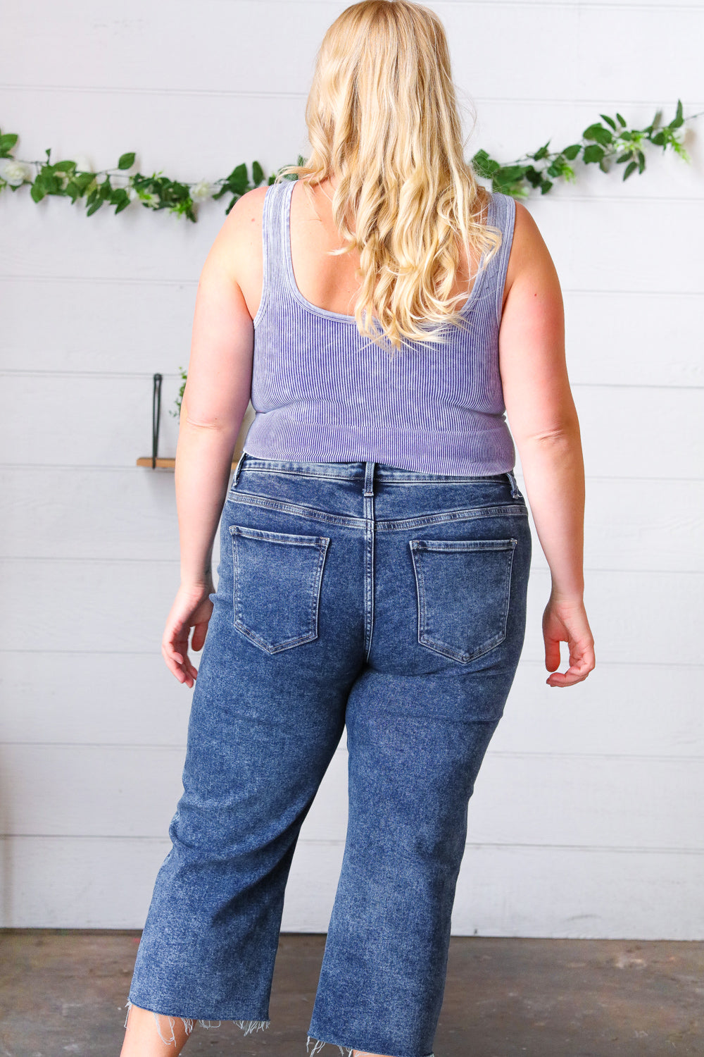Blueberry Washed Rib Cropped Square Neck Tank