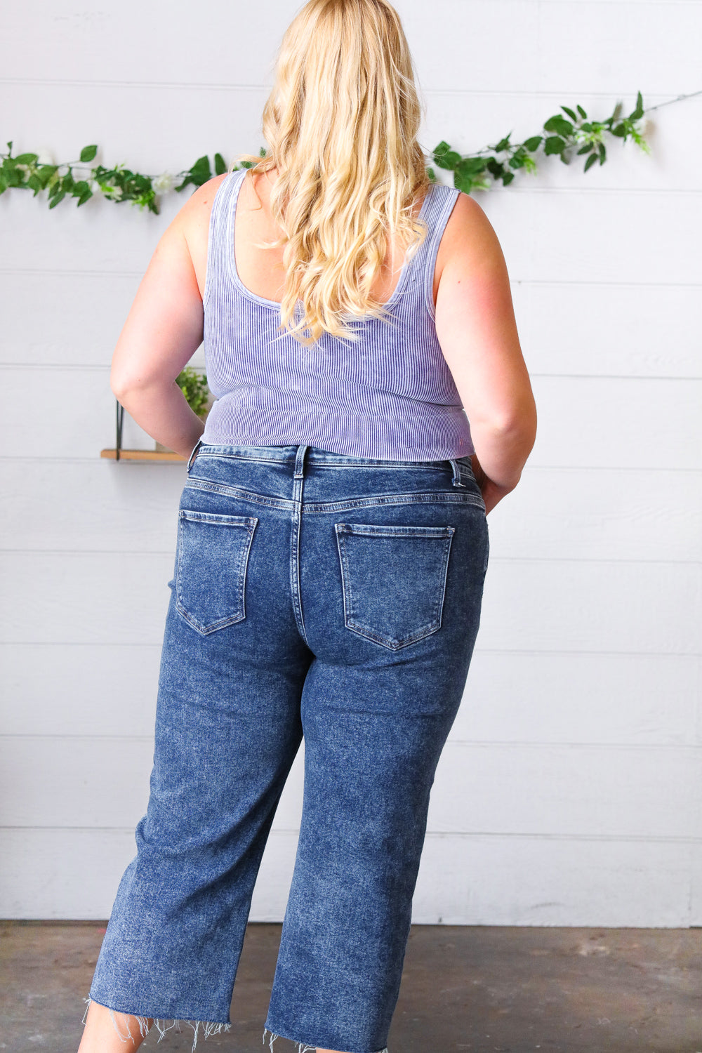 Blueberry Washed Rib Cropped Square Neck Tank