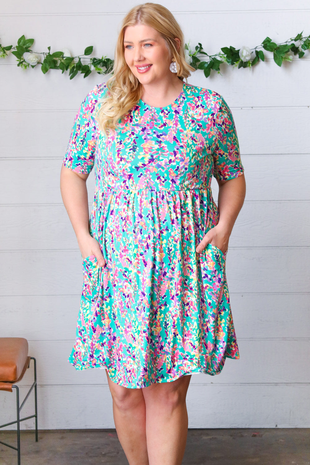 Mint Green Fit & Flare Floral Midi Dress