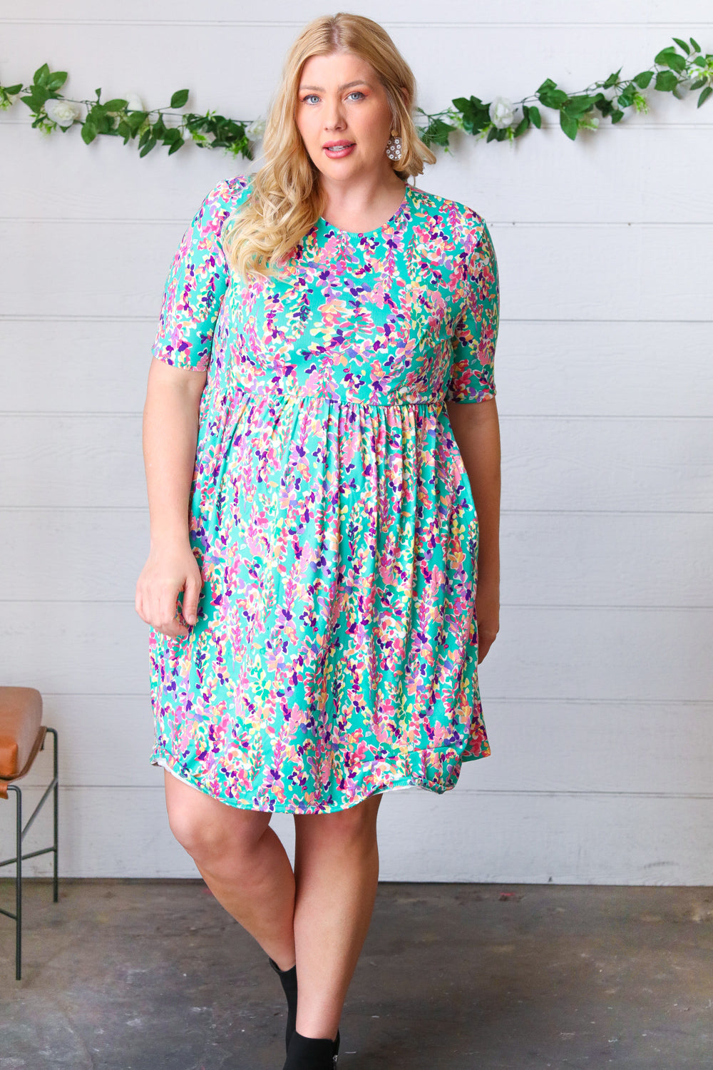 Mint Green Fit & Flare Floral Midi Dress