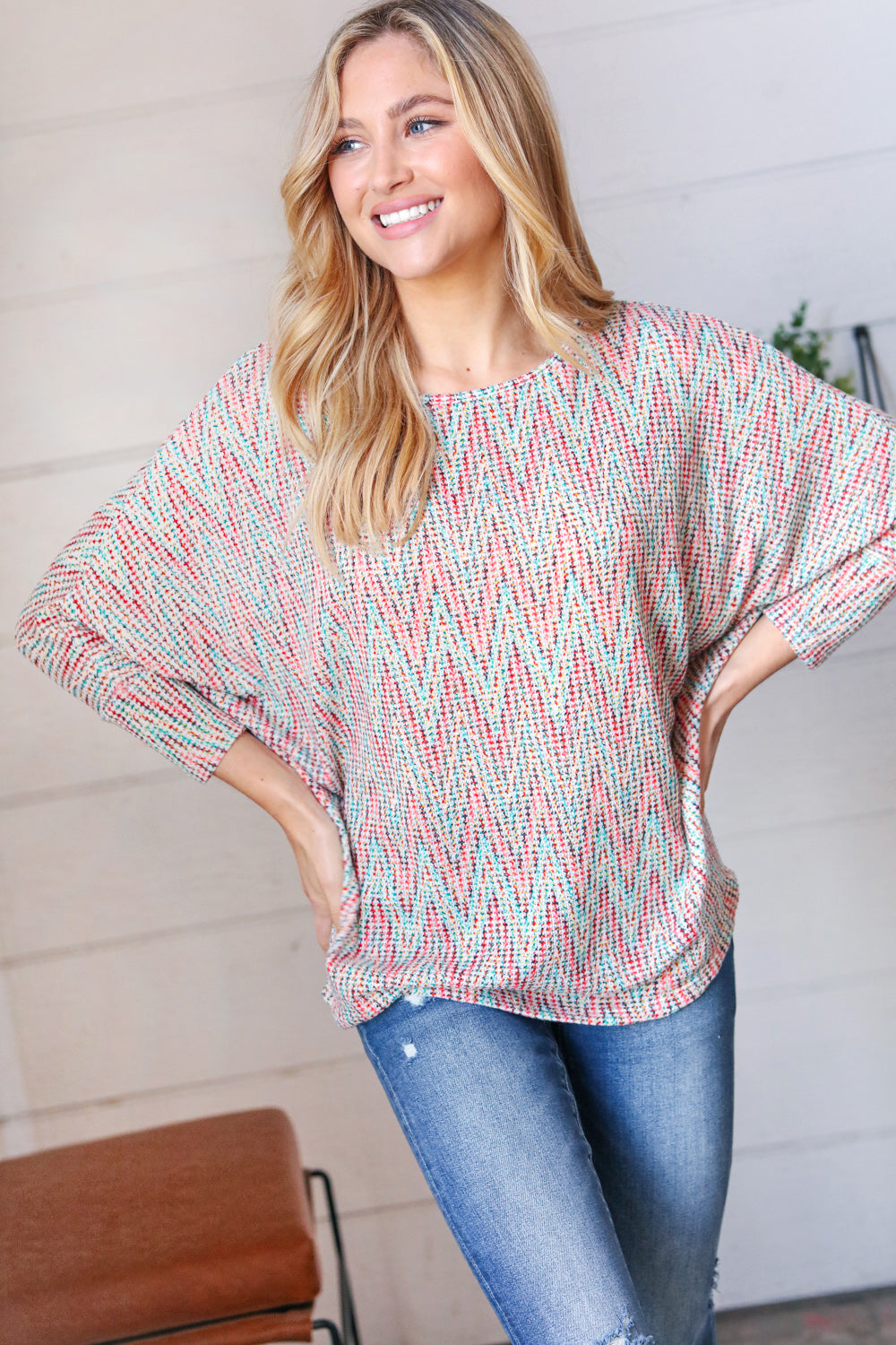 Multicolor Vintage Chevron Thermal Dolman Top