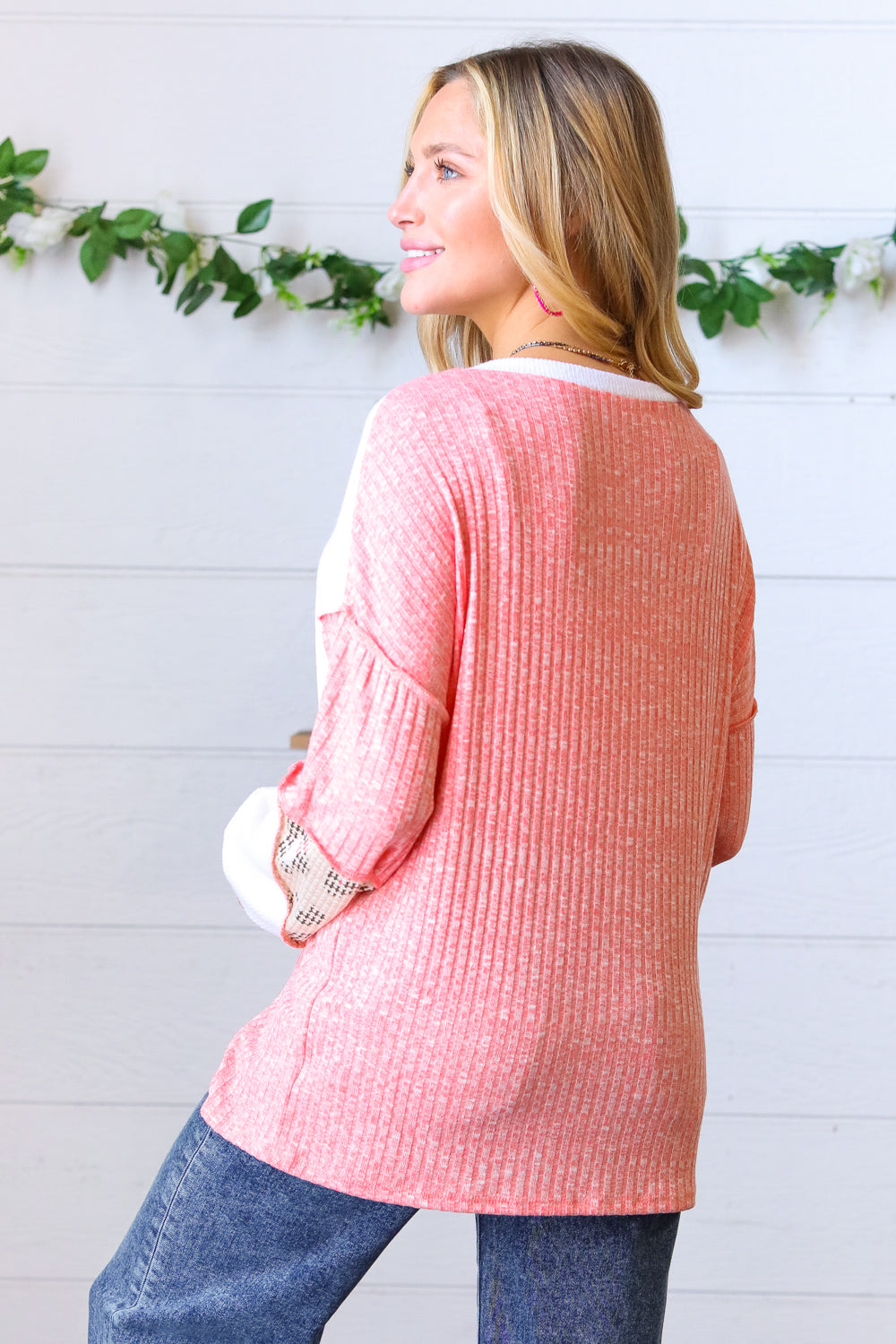 Coral & Leopard Two-Tone Color Block Top