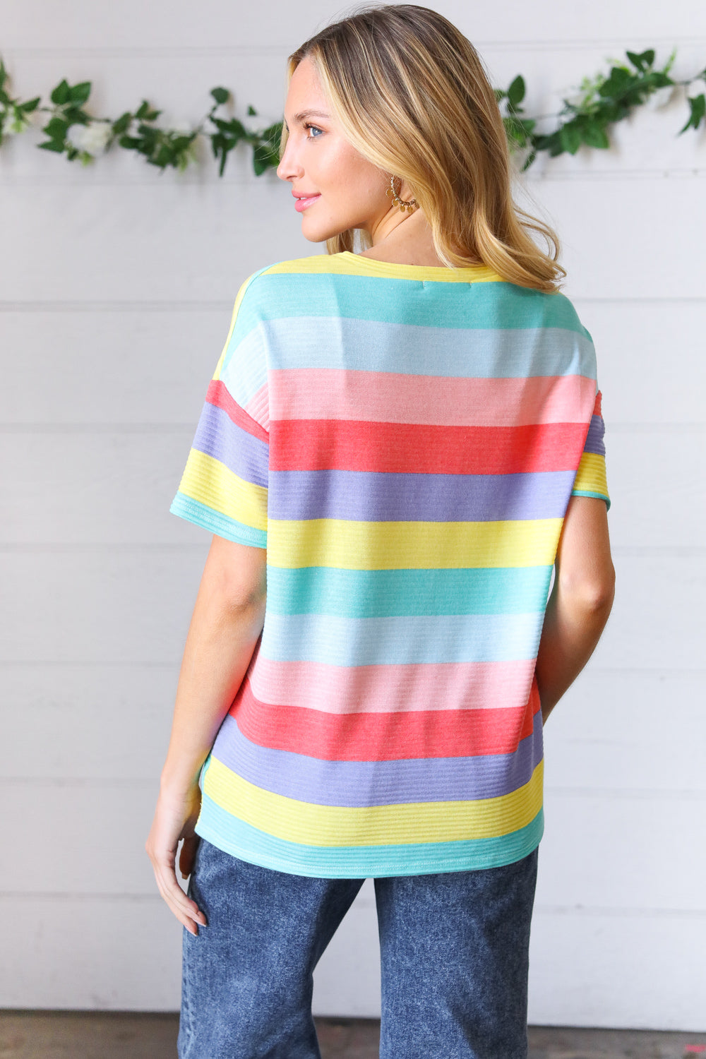 Multi Color Stripe Rib Terry Top