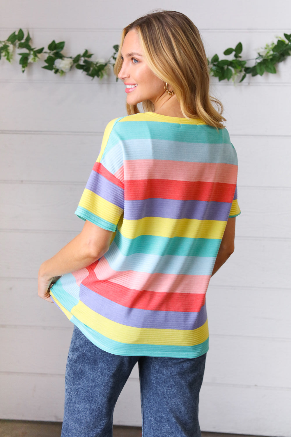 Multi Color Stripe Rib Terry Top