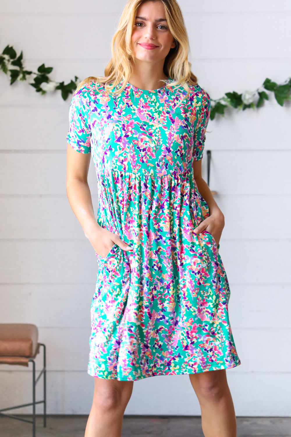 Mint Green Fit & Flare Floral Midi Dress