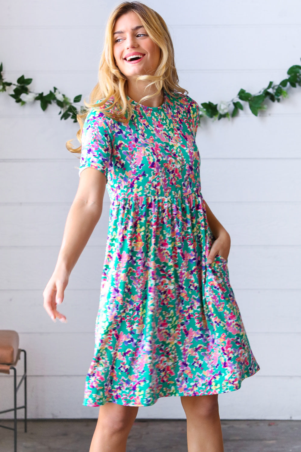 Mint Green Fit & Flare Floral Midi Dress