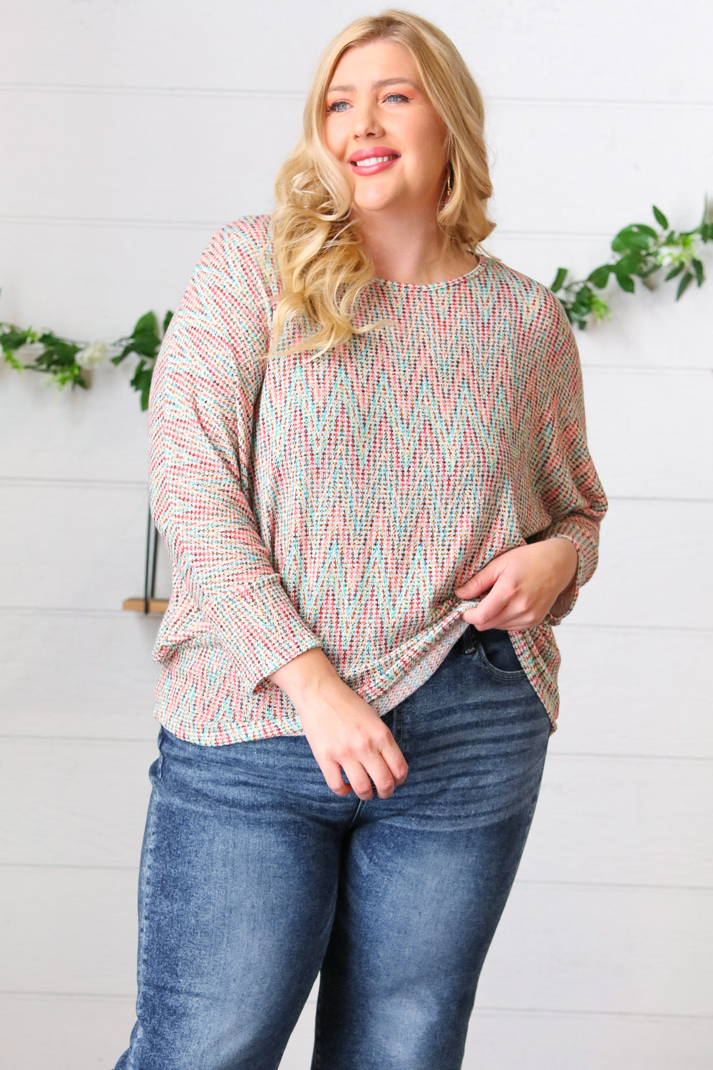 Multicolor Vintage Chevron Thermal Dolman Top