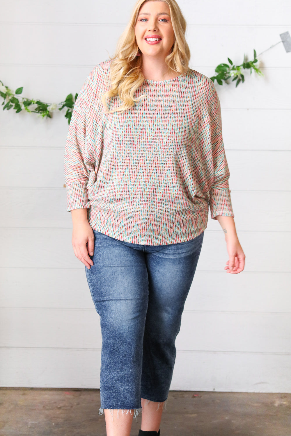 Multicolor Vintage Chevron Thermal Dolman Top