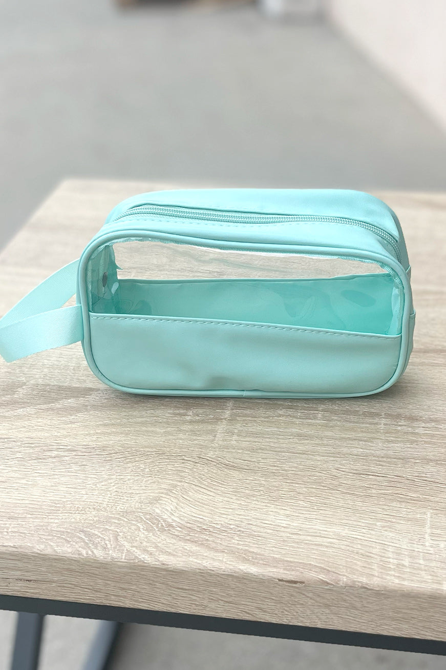 Sea Foam Clear Vinyl Zipper Cosmetic Bag Clutch