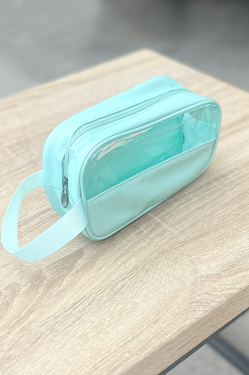 Sea Foam Clear Vinyl Zipper Cosmetic Bag Clutch