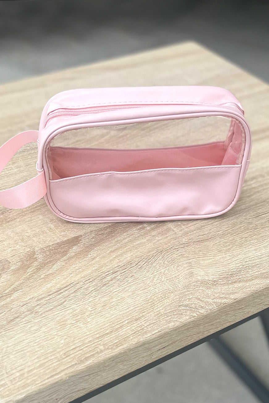 Blush Clear Vinyl Zipper Cosmetic Bag Clutch