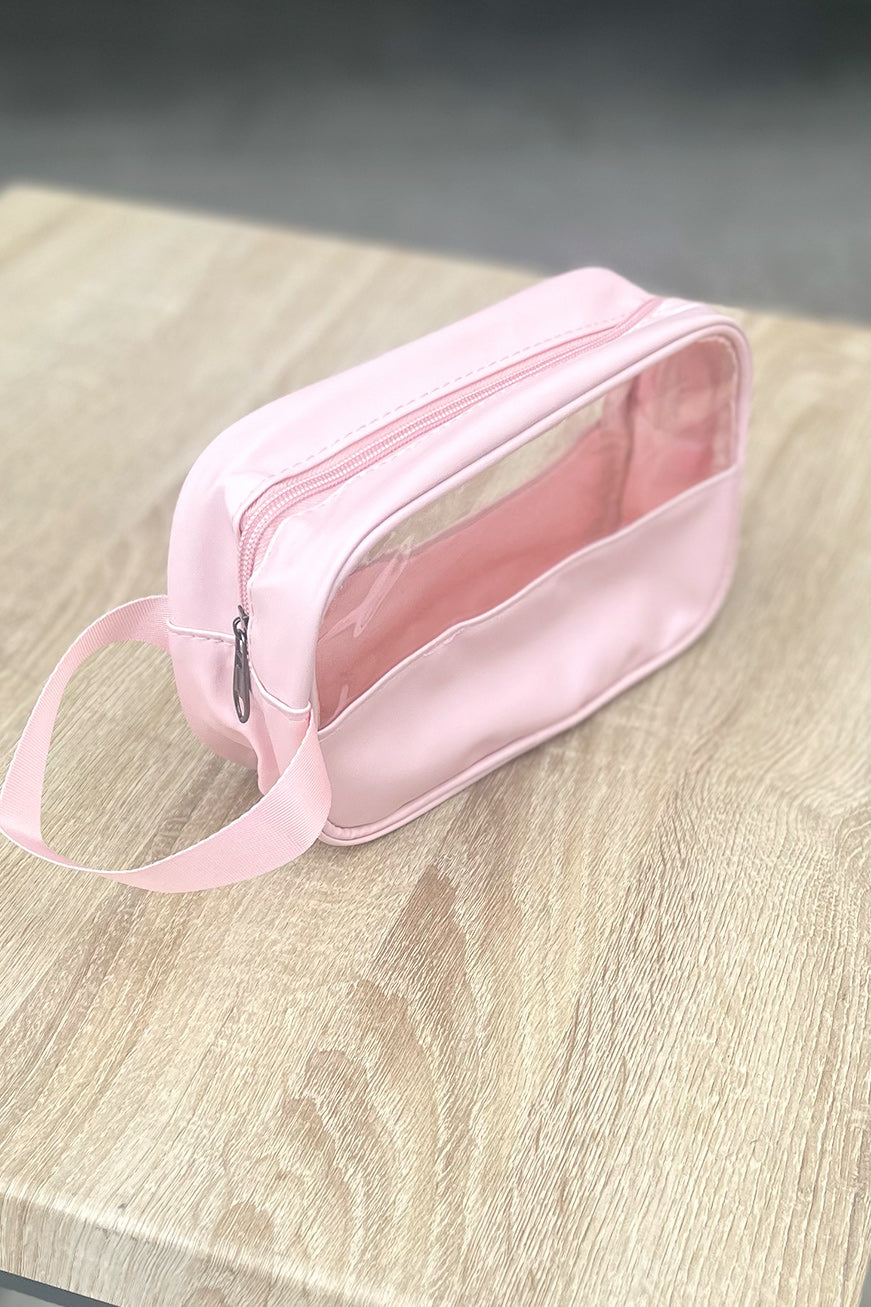 Blush Clear Vinyl Zipper Cosmetic Bag Clutch